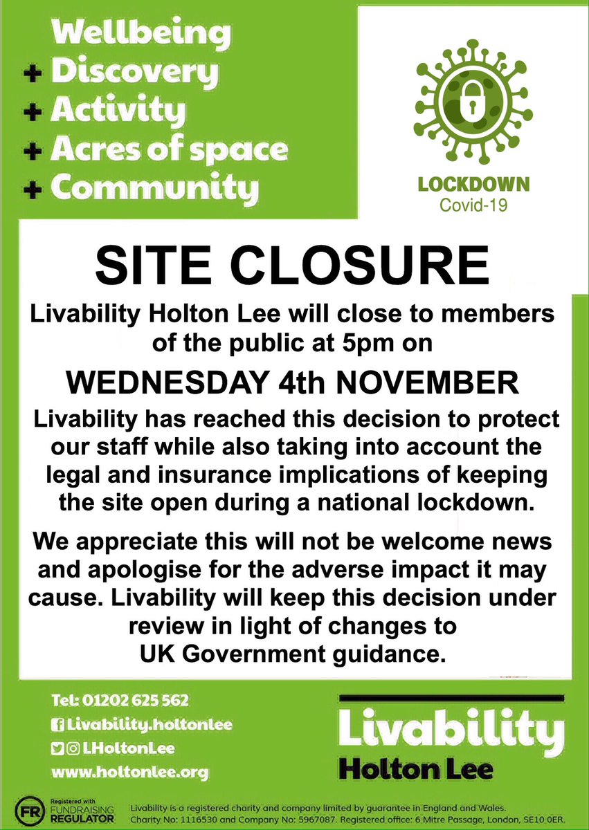 SHoltonLee's tweet photo. We will be closed during lockdown. #lockdown #Coronavirus #siteclosure @LivabilityUK @harbourbirds @dorset_eye @whatsonindorset @dorsetSCC @VisitWareham @lovepooleuk @SSAFA @HopeFM @DorsetCAMHS @ArtsPoole @PowerHousePoole @DorsetBirdClub https://t.co/9VWSXfhyz4