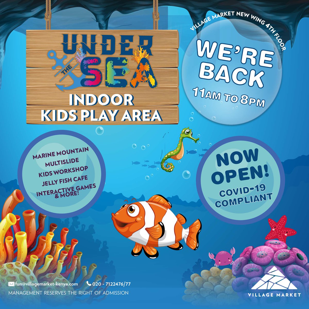 VillageMarket's tweet photo. It's been a long time coming but Under the Sea indoor kids play area is back! π Open from Monday to Sunday, 11am-8pm, bring in the kids and let them play to their little heart's content in a safe environment π€ @undertheseavm #UnderTheSea #VMrecreation #Funatvm https://t.co/Pqqh7lfri9