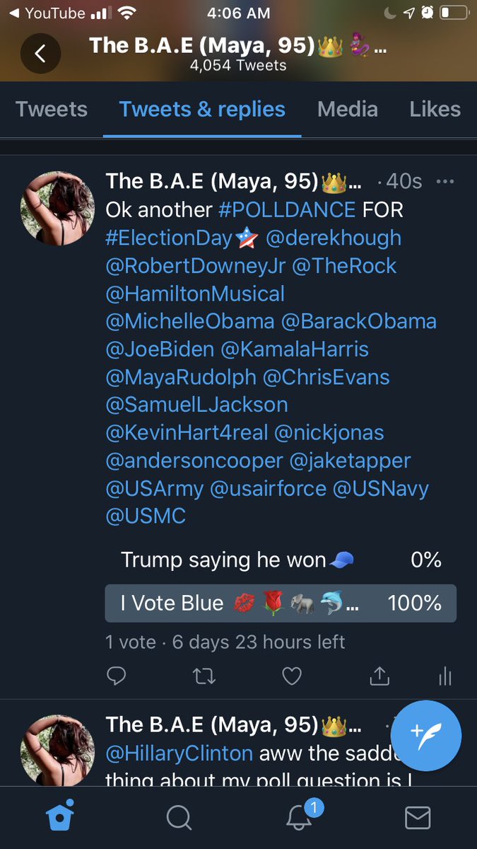 VoterInChieff's tweet image. ⁦@BarackObama⁩ ⁦@JoeBiden⁩ ⁦@KamalaHarris⁩ my 1st VOTE 4 MYSELF ON AN #ELECTIONDAY! It’s a Twitter #DancePoll so I can be a #POLLDANCER &amp;amp; SPIN CIRCLES AROUND ⁦@realDonaldTrump⁩ BUT HEY...a vote is a vote! 2 secs after I posted! Hehe 😉 #KissesFromBAE 💋🌹