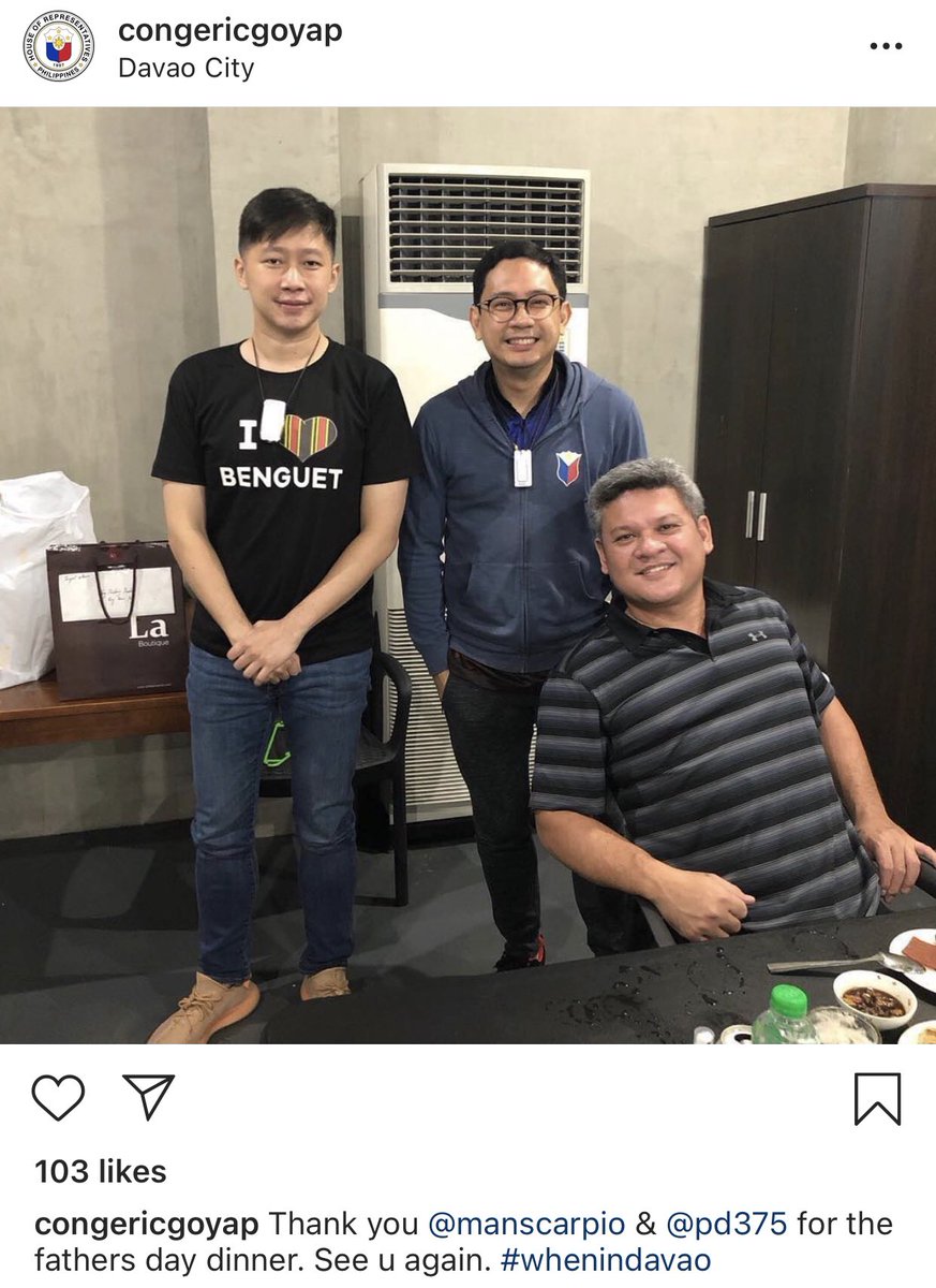 Honorable Congressman Eric Yap, who threatened less or zero operational funding to Customs & BIR with Honorable Congressman Paolo Duterte and Atty Mans Carpio, husband of Mayor Sara Duterte. Cong Duterte & Carpio were cleared in the 6.4 billion shabu shipment case in 2018.