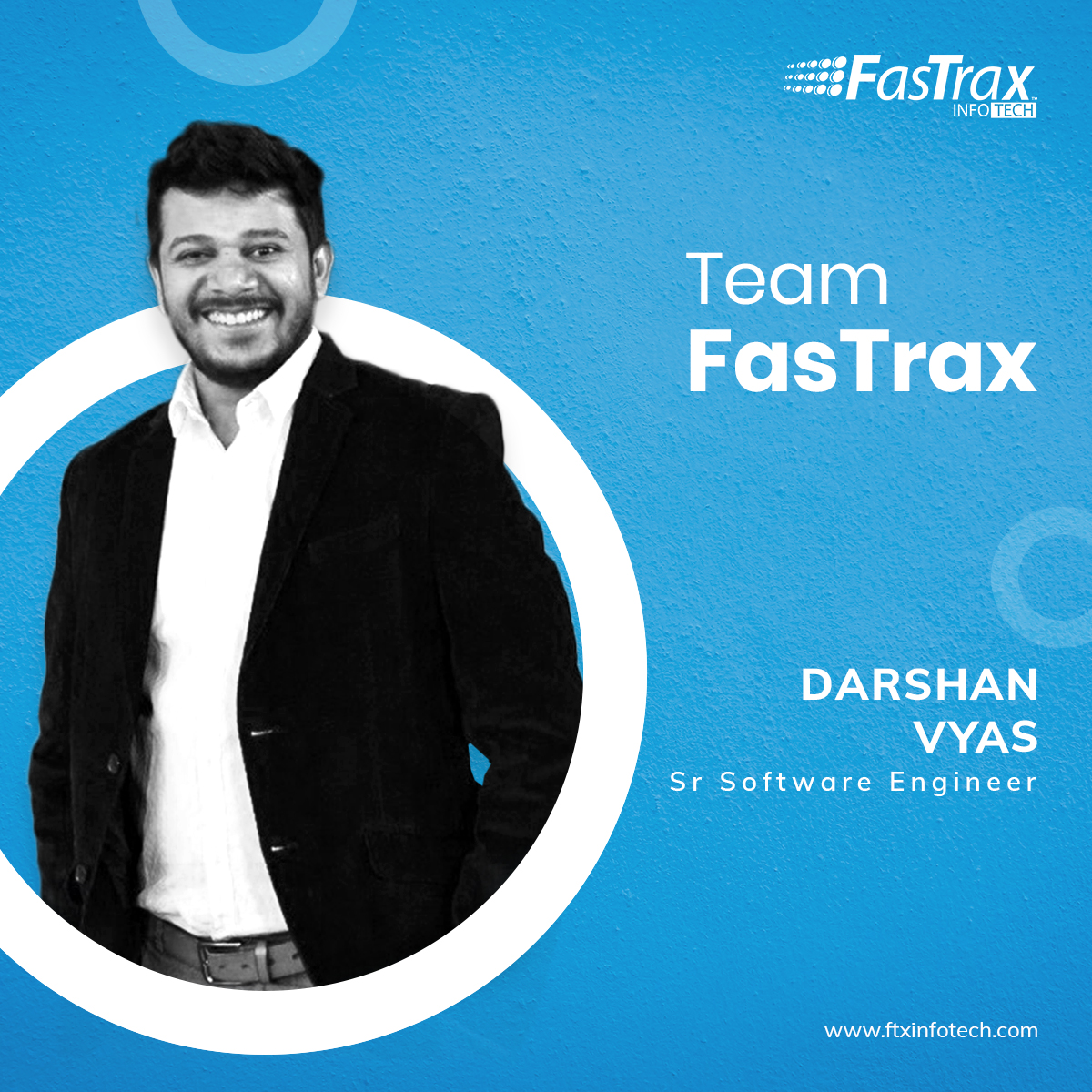FasTraxInfotech's tweet photo. #TeamFasTrax Hello Folks, this week, we are pleased to feature Darshan Vyas. Meet another brain behind brand #FasTrax. He is a Senior Software Engineer in SaaS and Software with Mobile and IT Space.
#MeetTheTeam #FasTraxFamily #FasTraxInfotech #FasTraxSolutions #ITServices https://t.co/I91d2Odgpi