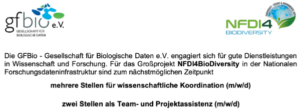 NFDI4BioDiv's tweet photo. Come work with NFDI4BioDiversity!
GFBio e.V. is hiring and looking for several Scientific Coordinators and Team and Project Assistants. https://t.co/aN8mKNde4o

#NFDI_jobs #NFDIrocks @DFG_public @marum_de @GFBio_Project @UniBremen @NFDI_de https://t.co/5ODNIggm4b