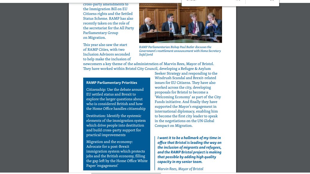 Emails from GFP: https://www.whatdotheyknow.com/request/communications_and_meeting_notes#incoming-1464326Annual report:Rees: "I want it to be a hallmark of my time in office that Bristol is leading the way on the inclusion of migrants and refugees", i.e. people NOT born in Bristol.