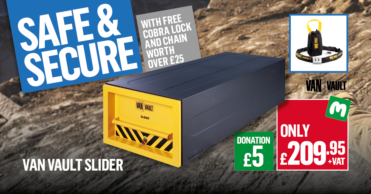 Keep your tools safe and secure with the <a href="/VanVault/">Van Vault</a> Slider with FREE cobra lock and chain worth over £25! 300kg load capacity &amp; supplied with 3 unique Van Vault dimple keys. Get yours for only £209.95+VAT + we will donate £5 to <a href="/macmillancancer/">Macmillan Cancer Support</a> 

Shop now: bit.ly/3oQZzIP