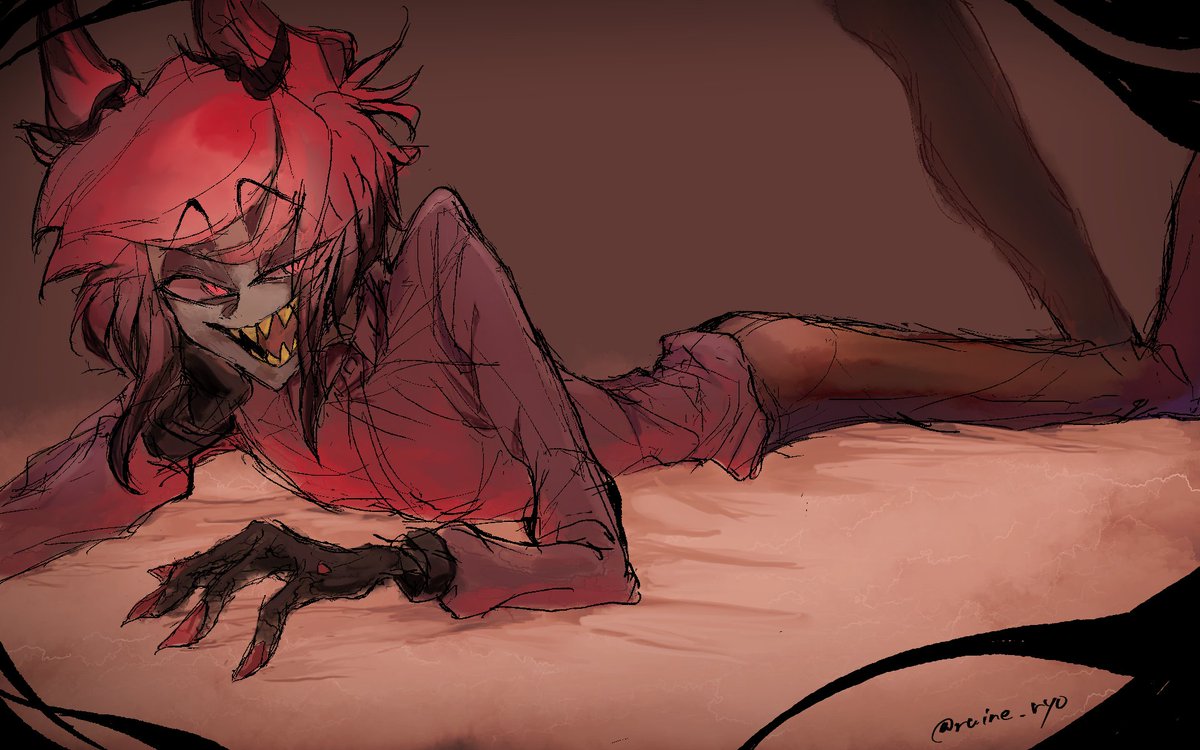 #HazbinHotelFanart
#HazbinHotelAlastor
#Alastor 
寝そべって悪い顔してるだけ
