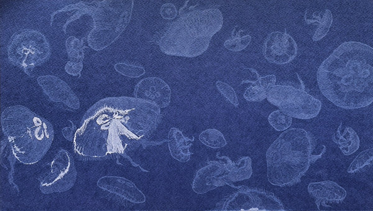 今日は #世界クラゲの日 とのこと
クラゲ作品は沢山ある🌝

しおみずで描いて作った、儚いクラゲたち

#塩水アート #WorldJellyFishDay