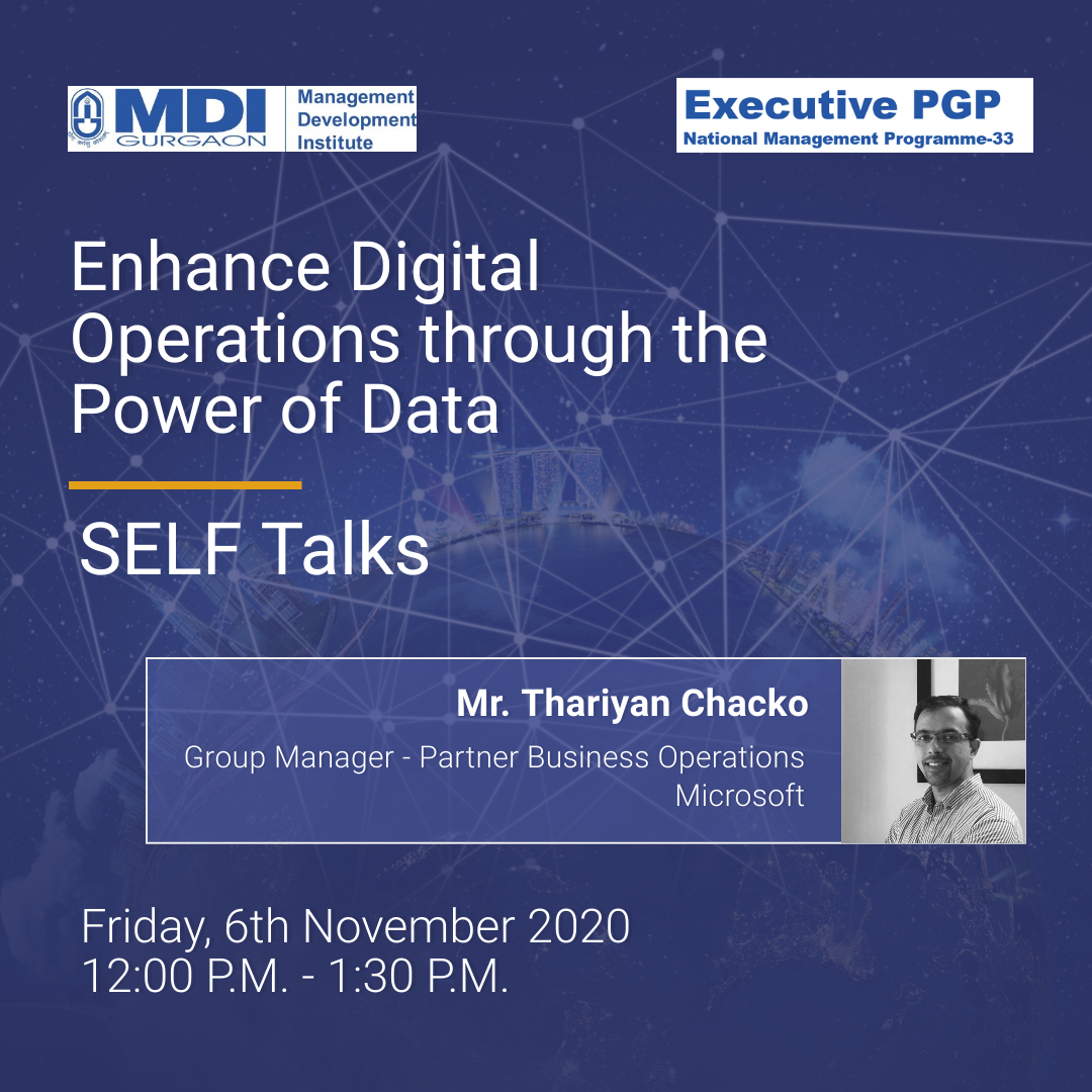 mdinmp's tweet photo. We welcome Mr. Thariyan Chacko, Group Manager - Partner Business Operations, Microsoft at MDI, Gurgaon.
We look forward to his insights on "Enhance Digital Operations through the Power of Data"
The e-Guest Lecture will be held on 6th November 2020 from 12:00 P.M.
#MDINMP #NMP33 https://t.co/12BE7fVOse