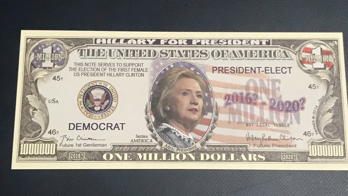 貨幣研の頭子隼一郎 貨幣コレクション アメリカ大統領選間近ということで 前回16年に選挙グッズの一つとして作られた ドル紙幣風トランプ100万ドル紙幣 もちろん対立候補だったクリントン紙幣も作られた