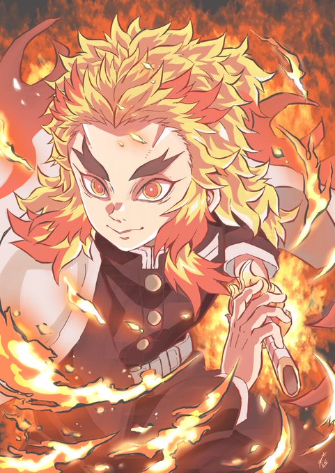 雪桜（しぽ）さんがTwitterに投稿した煉獄杏寿郎(鬼滅の刃)のイラスト。