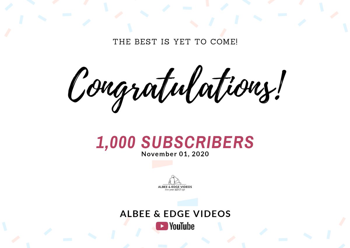 AlbeeEdgee's tweet image. We did it! We reached 1,000 subscribers as of November 01, 2020 on YouTube. Thank you everyone for your continuous love and support. Be part of our YouTube community. 

youtube.com/c/AlbeeEdgeVid…