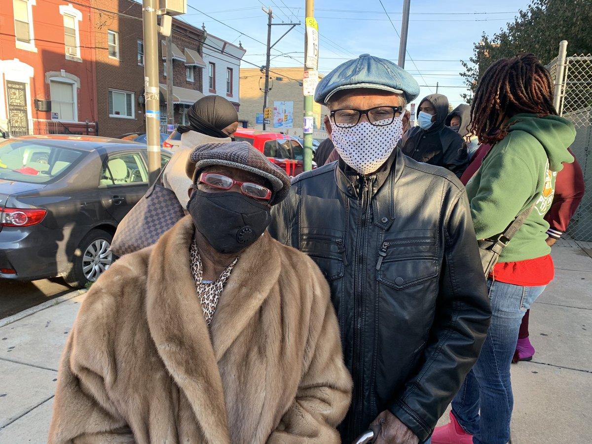 Florence Easley, 94, said she wore her best coat to vote because, “I always come prepared.” She and her husband William Matunda, 89, are lifelong Philadelphians and are voting, “to make our voices heard.”