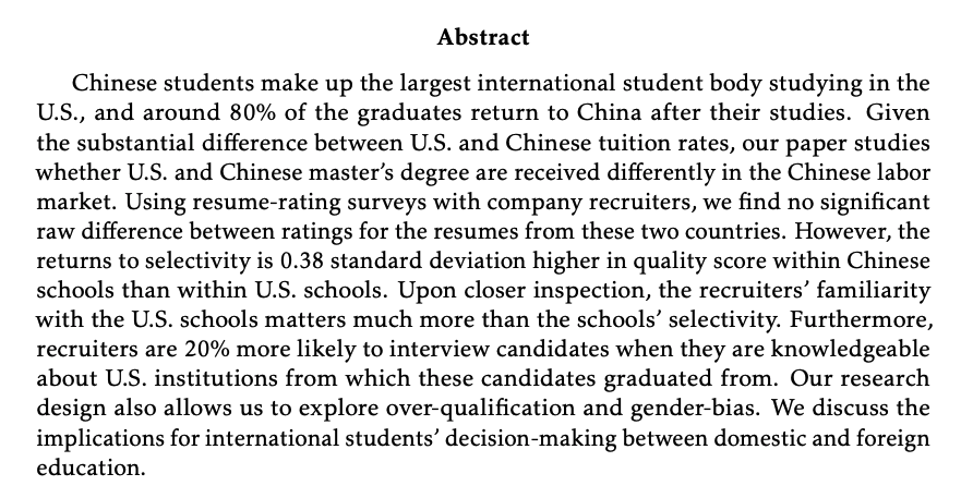 Yuezhou "Celena" HuoJMP: "The Return to Foreign and Domestic Master’s Degrees in the Chinese Labor Market: Reputation versus Selectivity"Website:  https://scholar.harvard.edu/celenahuo 