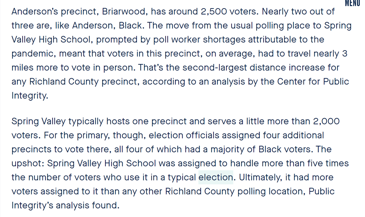 During the coronavirus-plagued primary season, some of the sharpest reductions in numbers of polling places — and longest lines — came in cities that, like Columbia, were home to many voters of color. We looked at the data, and the burdens.  https://publicintegrity.org/politics/elections/in-south-carolina-a-peek-at-covid-19s-impact-on-elections-polling-place/