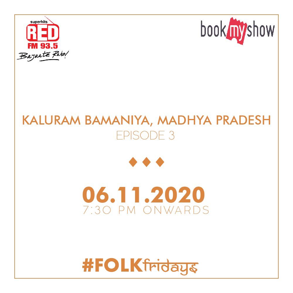 Do your bit in supporting our Indian folk artists and join us this Friday, 6th November for an evening of exciting performances by Kaluram Bamaniya, 7:30 PM onwards.

Link : in.bookmyshow.com/events/astists…
