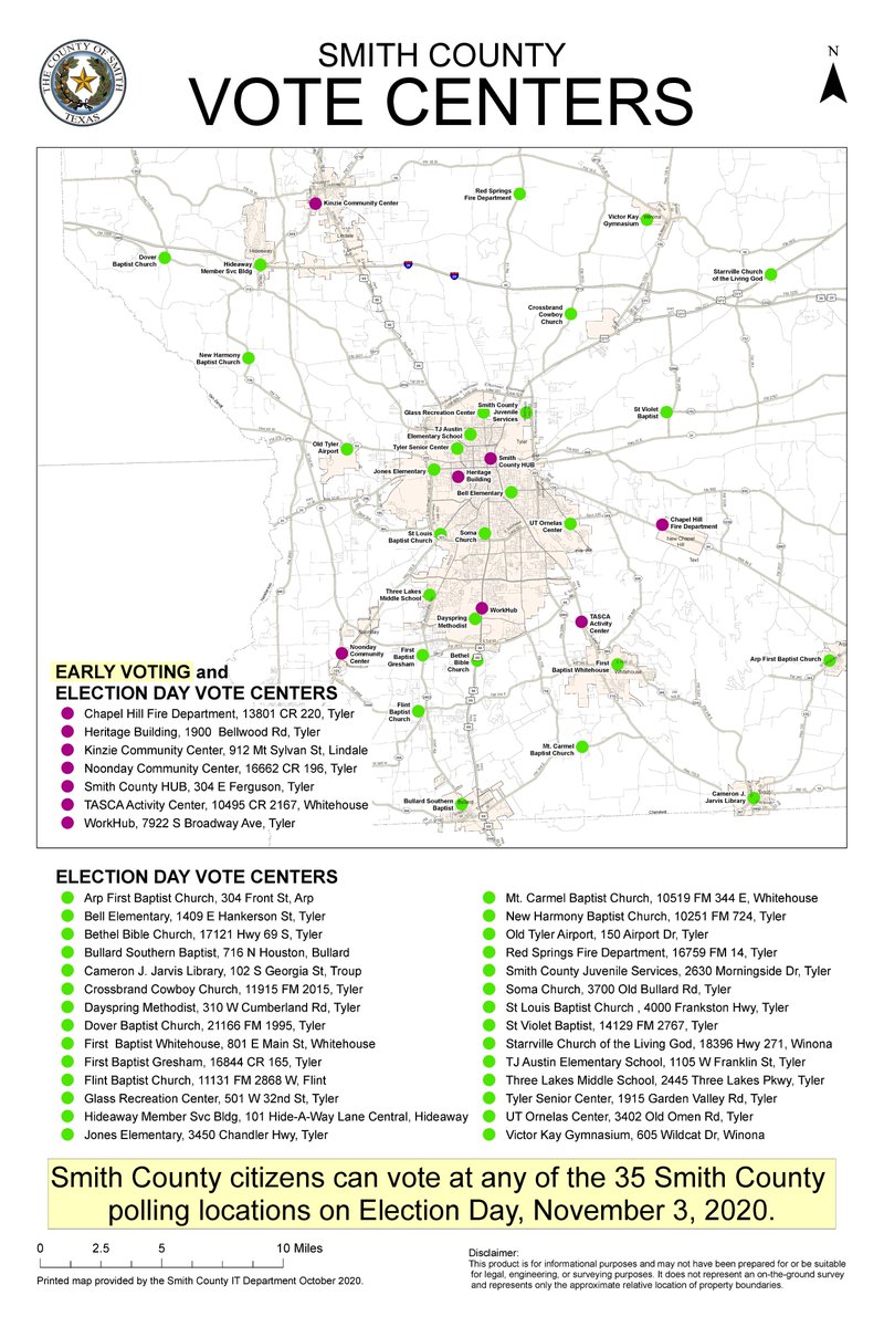 Looking for a polling location with no line? Try Noonday Community Center, Glass Recreation Center, or Dover Baptist Church. There are 35 polling locations in Smith County. If you arrive at a location with a long line, check out nearby sites! #SmithCountyVotes