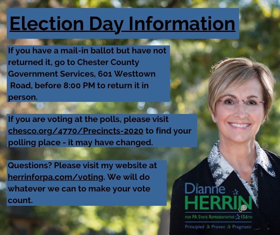 herrinforpa's tweet photo. It’s Election Day! Get out and #vote! 7am-8pm! https://t.co/lFehRH2HZ8