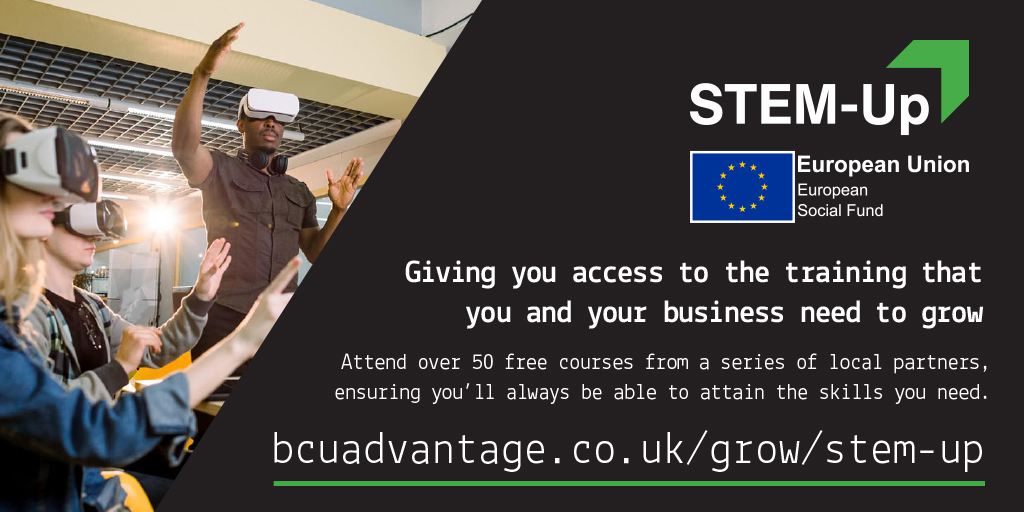 BCUAdvantage's tweet photo. Did you know that you could take advantage of over 50 training courses, at no cost, to help upskill yourself or your business? Learn more about how STEM-Up could enhance your service offering - https://t.co/RdinUK9q61

#stemup #training #skills #upskill https://t.co/uTdByAyVmQ