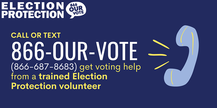 NpVOTE's tweet photo. #Nonprofits! SHARE this post to encourage those in your community heading out to vote today, to save @866OURVOTE as a contact in their phones! Trained hotline volunteers are on standby to help answer any voting related questions or concerns. #ProtectOurVote https://t.co/gZOWkY1OGm