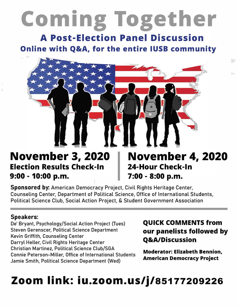 adpiusb's tweet photo. @IUSouthBend Check out this GREAT line-up for tonight's panel discussion. We want to add YOUR name to the list! Vote today, then join us to tonight to talk and share, or just to listen. Your choice! #IUSBVotes  #StudentVote @SLSVCoalition https://t.co/G87q2ut0X1
