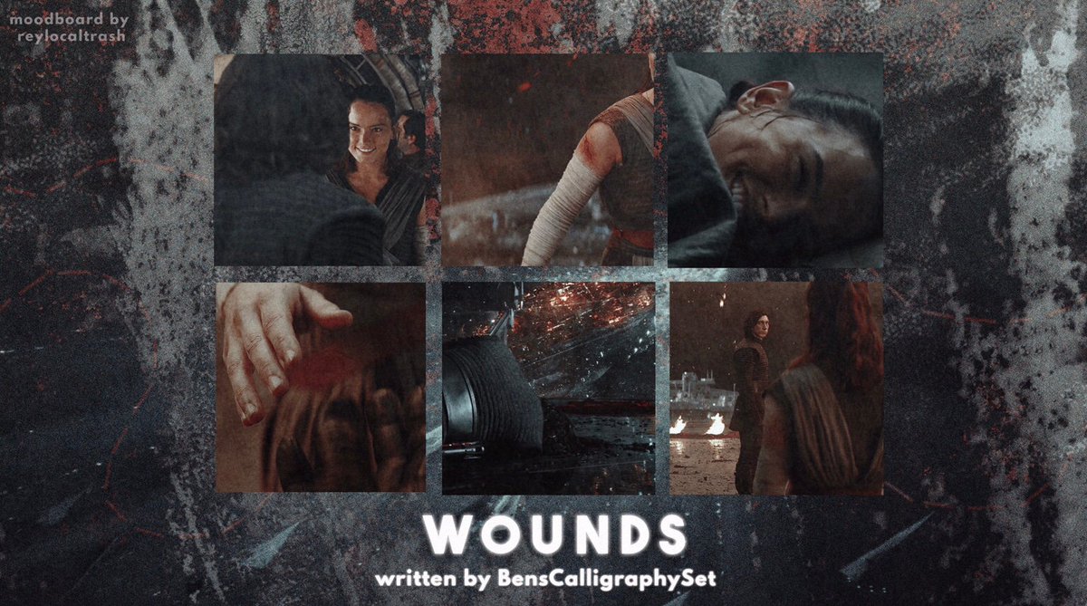 wounds by BensCalligraphySet (T)At that moment, in the safety of their bond, Rey allows herself to lower her lips to Ben's brow and kiss the scar she gave him.  @reylotrash711 says "Amazing! So soft and tender, a beautiful and comforting fic." https://archiveofourown.org/works/23947426&nbsp;