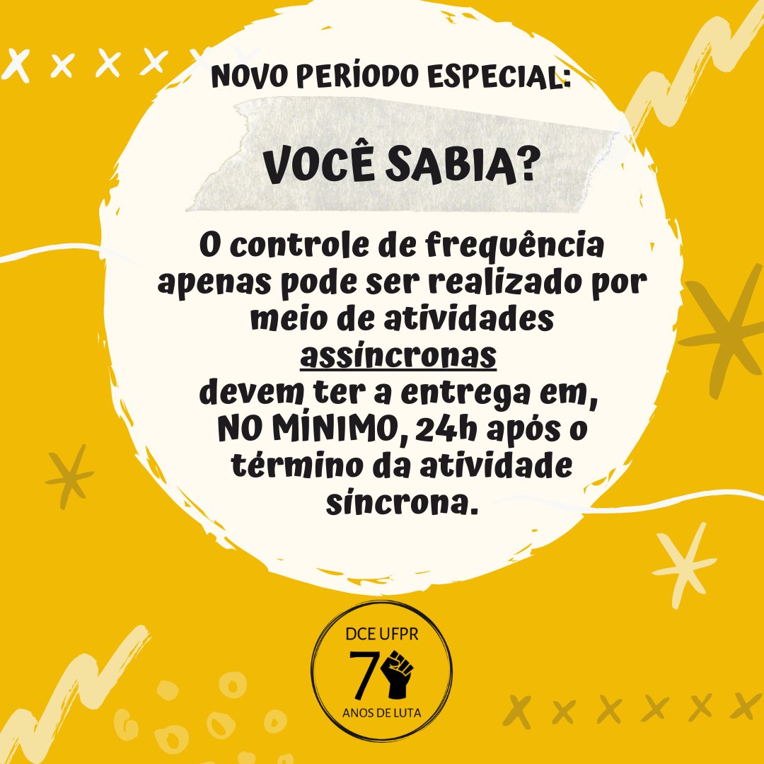 🚨 ATENÇÃO, ESTUDANTES!

❓ Você Sabia?

No segundo período especial do Ensino Remoto emergencial o controle de frequência apenas pode ser realizado por meio de atividades assíncronas que devem ter o prazo de entrega em, NO MÍNIMO, 24h após o término da atividade síncrona.