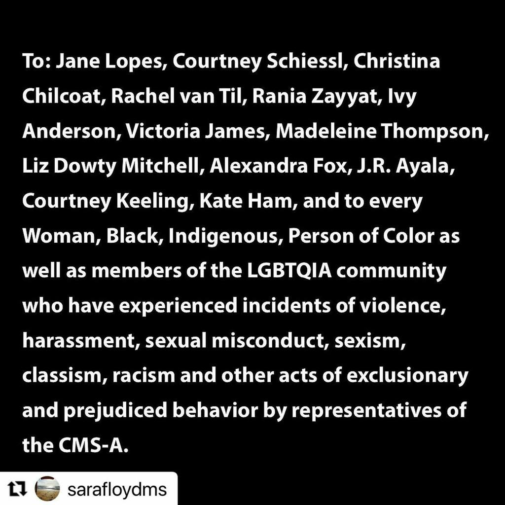 #Repost @sarafloydms with <a href="/make_repost/">Repost for Instagram</a>
.
.
.
To all the women who came forward in the NY Times article, to all the victims of this behavior both in our industry and in CMS-A who could not come forward, and especially to all of the female MSs for your lea… instagr.am/p/CHI2NkwnDvG/