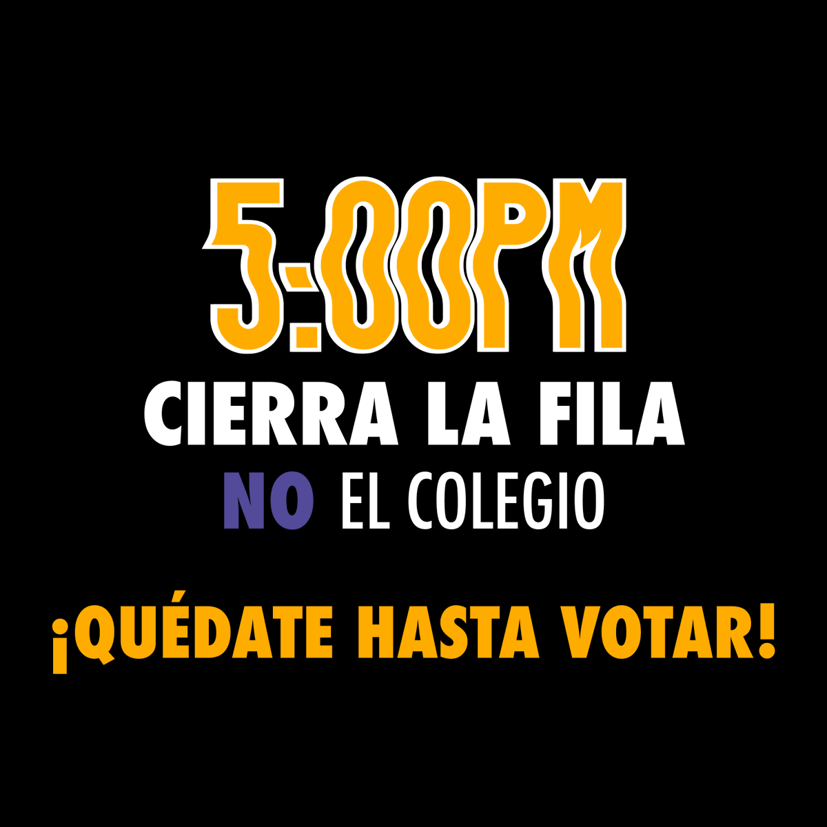 SomosLaClara's tweet photo. Boricua que me lees, si dan las 5PM y aún estás en fila: ¡NO TE VAYAS! 

Hiciste tu deber y llegaste antes de las 5:00PM. Tu voto DEBE ser ejercido y contado. 

¡Apóyennos! Distribuyan este mensaje para asegurar que le llegue a la mayor cantidad de personas en fila posible! https://t.co/KOR2o8dWe9