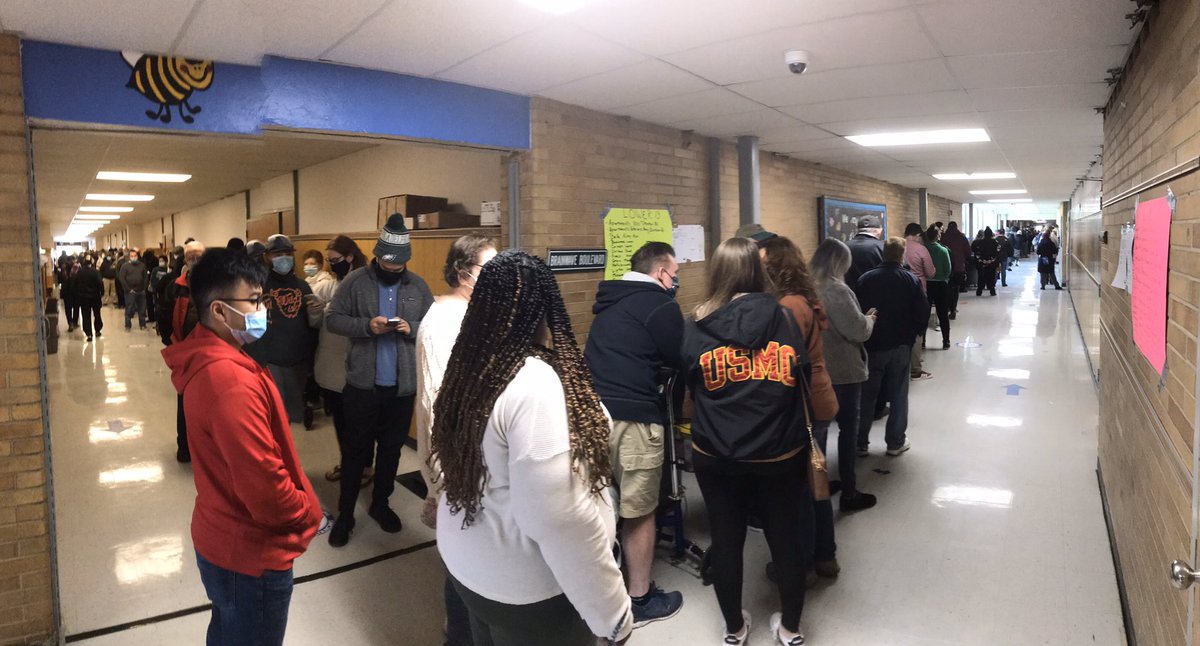 RRickman20's tweet photo. The average wait time to vote at Herbert Hoover is four hours. Lines like this aren’t uncommon despite mail-in voting. https://t.co/wr3vNWiUne