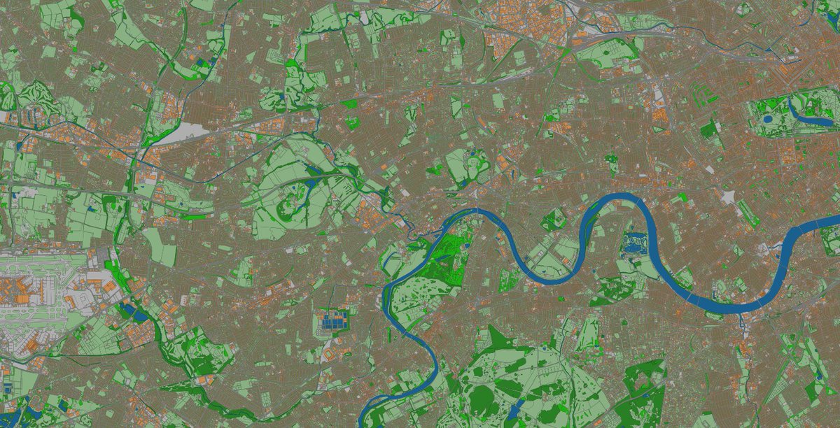 TomTheMap's tweet image. #30DayMapChallenge Day 3: Polygons.
Not all my work this time and not from 1984. Some of the 20M+ polygons that make up @geomniuk #UKMap. Land-cover of west London - Buildings, man-made surface, vegetation, woodland, water ...