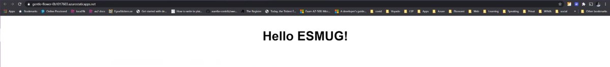 Bindertech's tweet photo. And the Static Web apps is live in less than 10 minutes. Even I as a non-coder understands the value and simplicity of it! Live demo at its best by @mobilemancer #Azure #ESMUG #Dev https://t.co/CxBoCw6czl