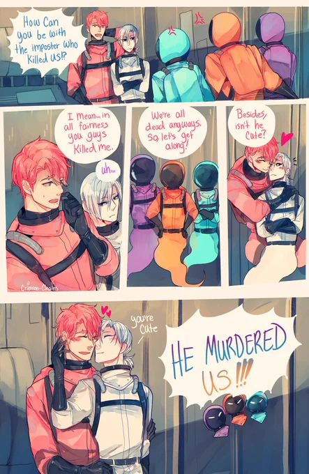 The ghosties confronting Pink and White XD
Pink would like for everyone to get along if possible and the others are NOT SO KEEN.

White doesn't really care one way or the other, he just likes being with Pink <3

#amongus 