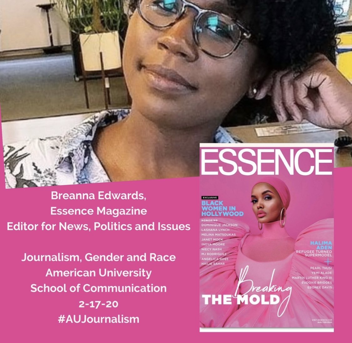A week later  @Essence’s news, politics & issues editor  @Edwards_Bre visited our class to discuss journalism, gender, race and politics. Some of  @theblackprintAU staff joined us for this informative talk  #Election2020    #Vision2020Nation  @AU_SOC  @AmericanU https://issuu.com/sherriwilliams7/docs/vision2020doc