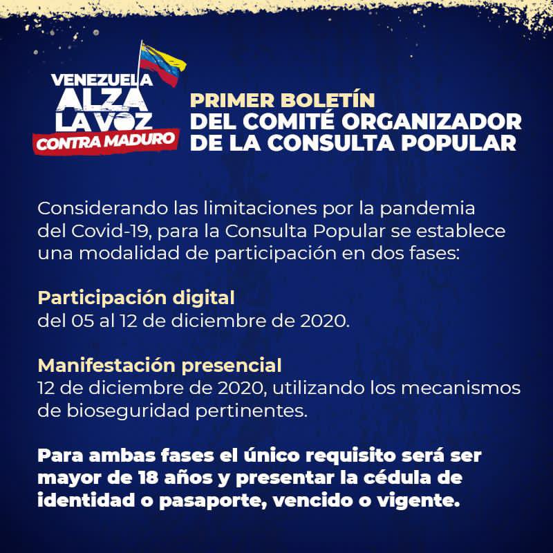 jguaido's tweet photo. #ATENCION Venezuela:

El Comité Organizador de la Consulta Popular ha anunciado la fecha y las modalidades en las que dentro y fuera de Venezuela nos uniremos para alzar la voz, ejercer la mayoría que somos y ser partícipes de la lucha por una solución a la crisis. https://t.co/xGzoNWfgGS