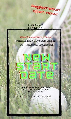 maddawglax's tweet photo. NEW- START- DATE! Nov 15- Dec 20 Register today for OUTDOOR Lacrosse! @maddawglax https://t.co/zi0ko8FlhR