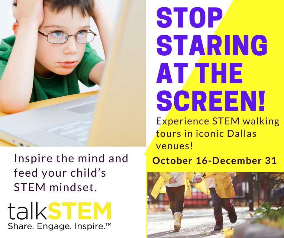 talkingSTEM's tweet photo. talkSTEM’s Fall program offers engaging, self-guided STEM walking tours in iconic Dallas locations. Oct. 16 - Dec. 31, 2020. Visit https://t.co/bRAKMXNI5I to plan your walk!
@dallasculture @dallasarboretum @smusimmons @dallascityhall @fairparktx
#familyexplorers #iwalkstem https://t.co/7ifOpIBqrB