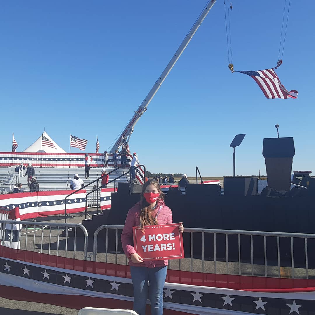 BrunswickTars's tweet photo. Our Treasurer Elizabeth (a Trump Intern) went to the last Trump Rally in North Carolina yesterday! And saw @ECforNC (running for NC Secretary of State)! A special thank you to 7th District Chair Joe Agovino, for helping us expedited entry. #ncboots #leadright #trumptrain https://t.co/Xtl2RN1xOH