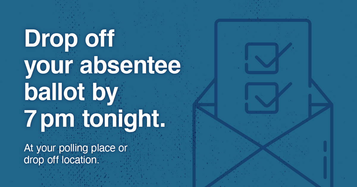 vaELECT's tweet photo. πβ
Drop off your absentee ballot at your polling place or drop off location by 7pm EST tonight. Visit https://t.co/utkAfLYRHs to
find your polling place. β
π #Election2020 #VaisForVoters #VaElections2020 https://t.co/gx38KOtLUw