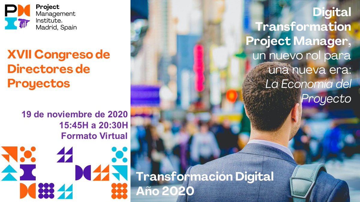 PMIMadridSpain's tweet image. El próximo día 19 / 11 #PMIMadridSpain celebrará en formato virtual el XVII Congreso de Directores de Proyectos &quot;Digital Transformation Project Manager, un nuevo rol para una nueva era: La Economía del Proyecto&quot;
¡ Un evento para no perderse !
+Info: pmi-mad.org/eventos/calend…