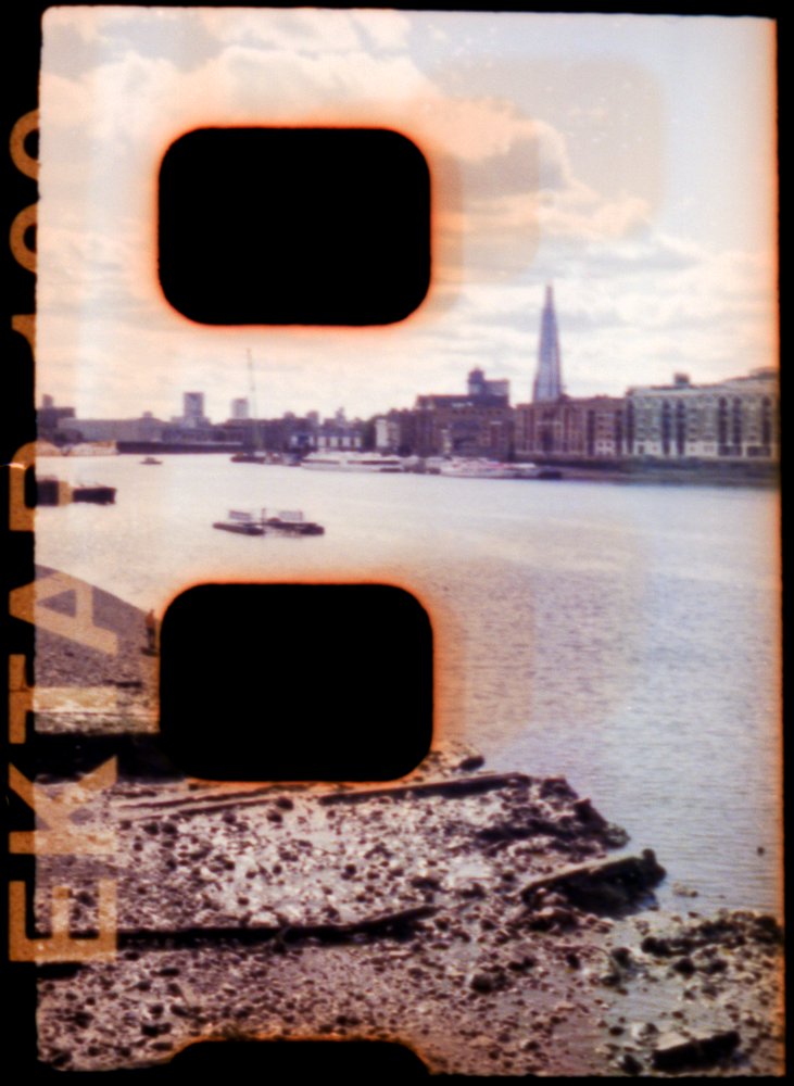 martinfoot's tweet photo. The Shard from Rotherhithe, London. Shot with a Minox B on the sprocket holes of 35mm @KodakProFilmBiz Ektar 100 hand sliced into 9.2mm strips and loaded into a Minox cassette.

Developed in the Minox daylight development tank with @TetenalUK C-41 kit. https://t.co/RxQBL42E6f