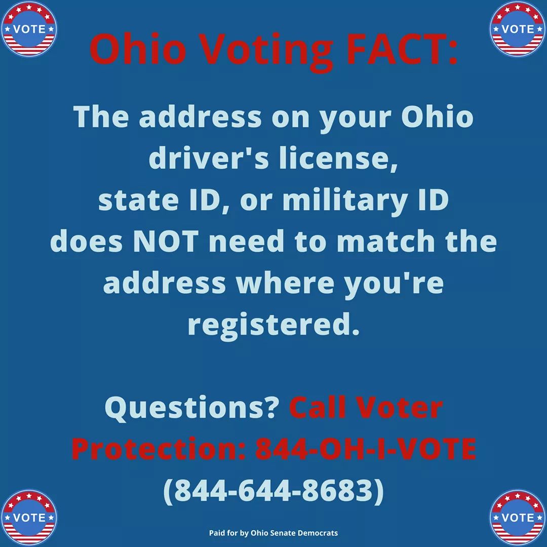 OHSenDemCaucus's tweet photo. #Ohio: You do NOT need to #vote provisionally if the address on your driver's license is different than the address where you're registered!

ℹ Questions? 844-644-8683

#Election2020 #ElectionDay #voting https://t.co/YBXyJhiD07