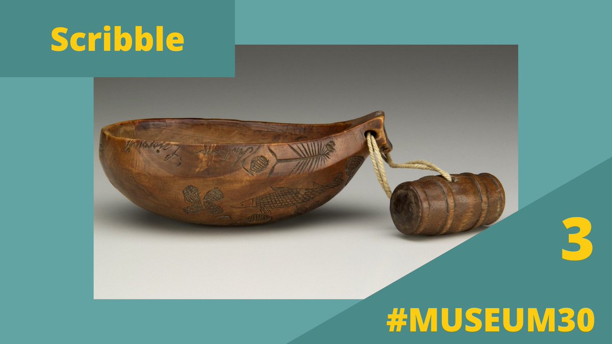 CanMusHistory's tweet photo. Day 3 of #Museum30 – Scribble 
This voyageur’s canoe cup from the early 19th century features engraved scribbles or doodles of a mermaid, hearts, animals and the name “Antoine Cinqmars”. 

📷 CMH 79-1671 https://t.co/7YLT1zj1go