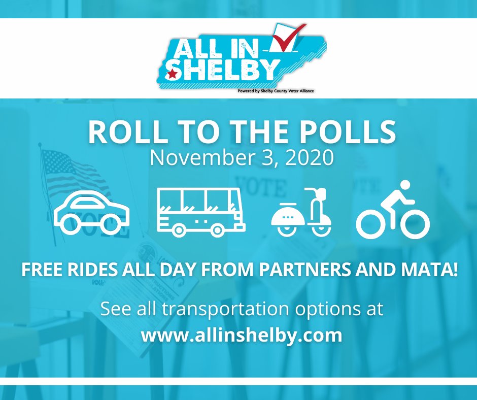 Need a ride to the polls today? Visit allinshelby.com for information on FREE transportation, polling locations, and volunteer opportunities. Let’s go All In Shelby! #allinshelby #rolltothepolls #freeridestothepolls #voteshelby #election2020