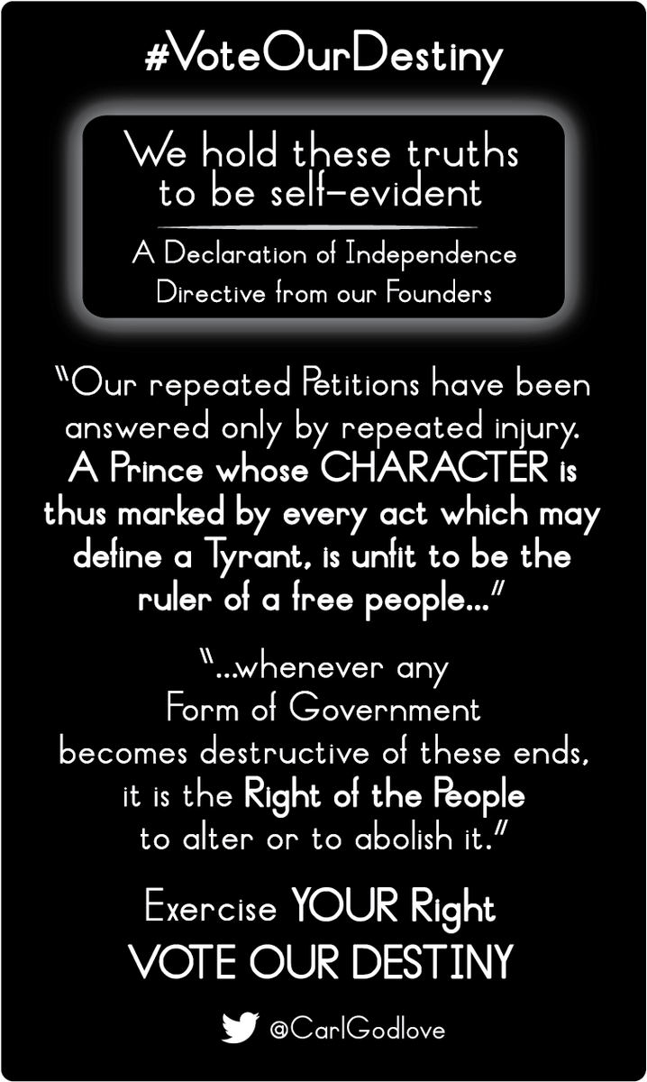 CarlGodlove's tweet photo. @ProjectLincoln We will #VoteOurDestiny this election
#VoterSuppression is a tyrannical act - a systematic dismantling of our #democracy. Our Founders sent King George III a clear message. We know how that turned out. Now it’s our turn to make history. https://t.co/8gefqDqwBd