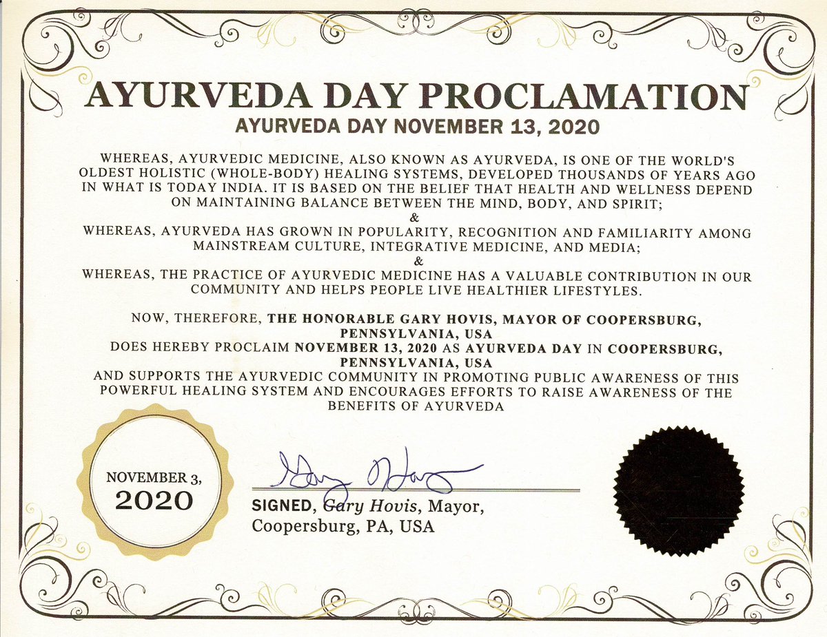 Ayurveda Day on Twitter "We are grateful to Mr. Gary Hovis, Mayor of
