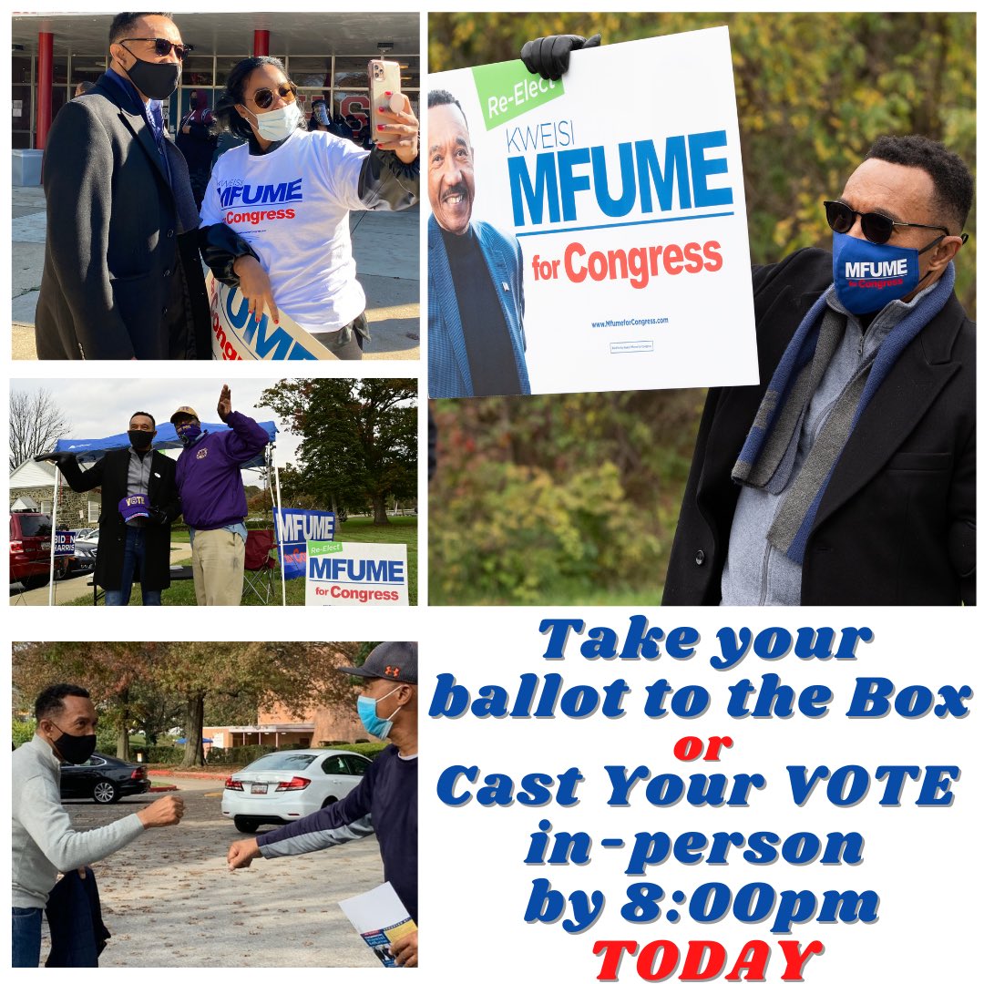 Mfume4Congress's tweet photo. IT'S ELECTION DAY! Vote like our lives depend on it ... #mfumeforcongress #onemoretime #heswithus https://t.co/MCzVTvlr0s
