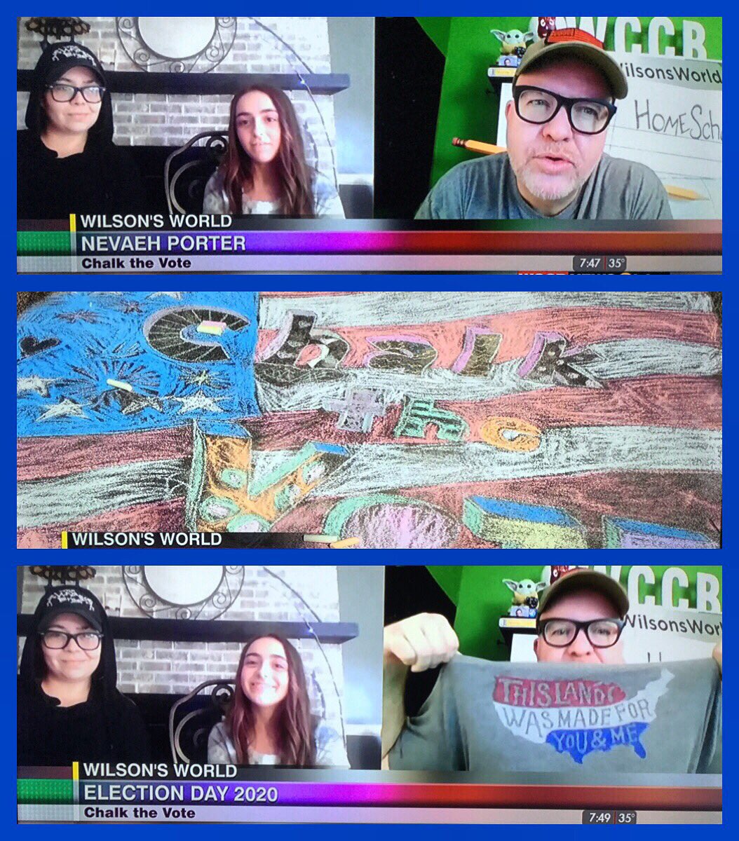 WilsonsWorld's tweet photo. I met Nevaeh during the TV show 5yrs ago at @LakeWylieSchool & today she’s in High School & doing great things! Kept in touch w/her Dad & saw their #ChalkTheVote work. Her sister joined us today & I enjoyed speaking to them both about the importance of voting! #Vote #WCCB https://t.co/gR3FQ0ULwN