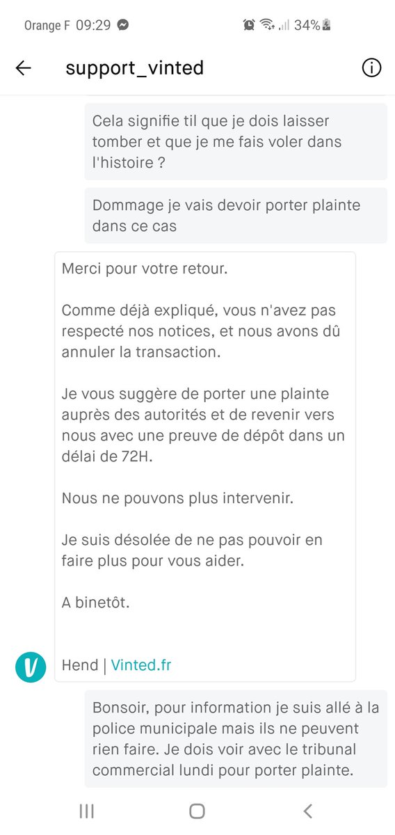 GhislainC23's tweet photo. J'ai du ouvrir un 2eme compte pour lui parler mais il ne répond pas !! Vinted se dédouane en disant que c'est ma faute. La police me dit d'aller au tribunal, et le tribunal me dit non police/gendarmerie. Gendarmerie me répond non c'est a vinted de gérer ces problèmes !! https://t.co/gOhzNBNZw5