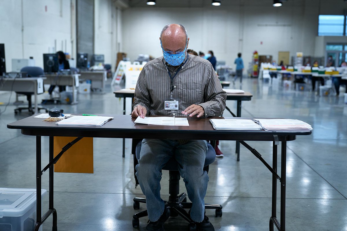 In the fifth step, teams of two workers “remake” ballots that have readability problems or that voters made a mistake on and tried to correct—as long as the intention of the voter can be understood—so that the ballots can be read by tabulation machines  http://trib.al/YMQuiNR 