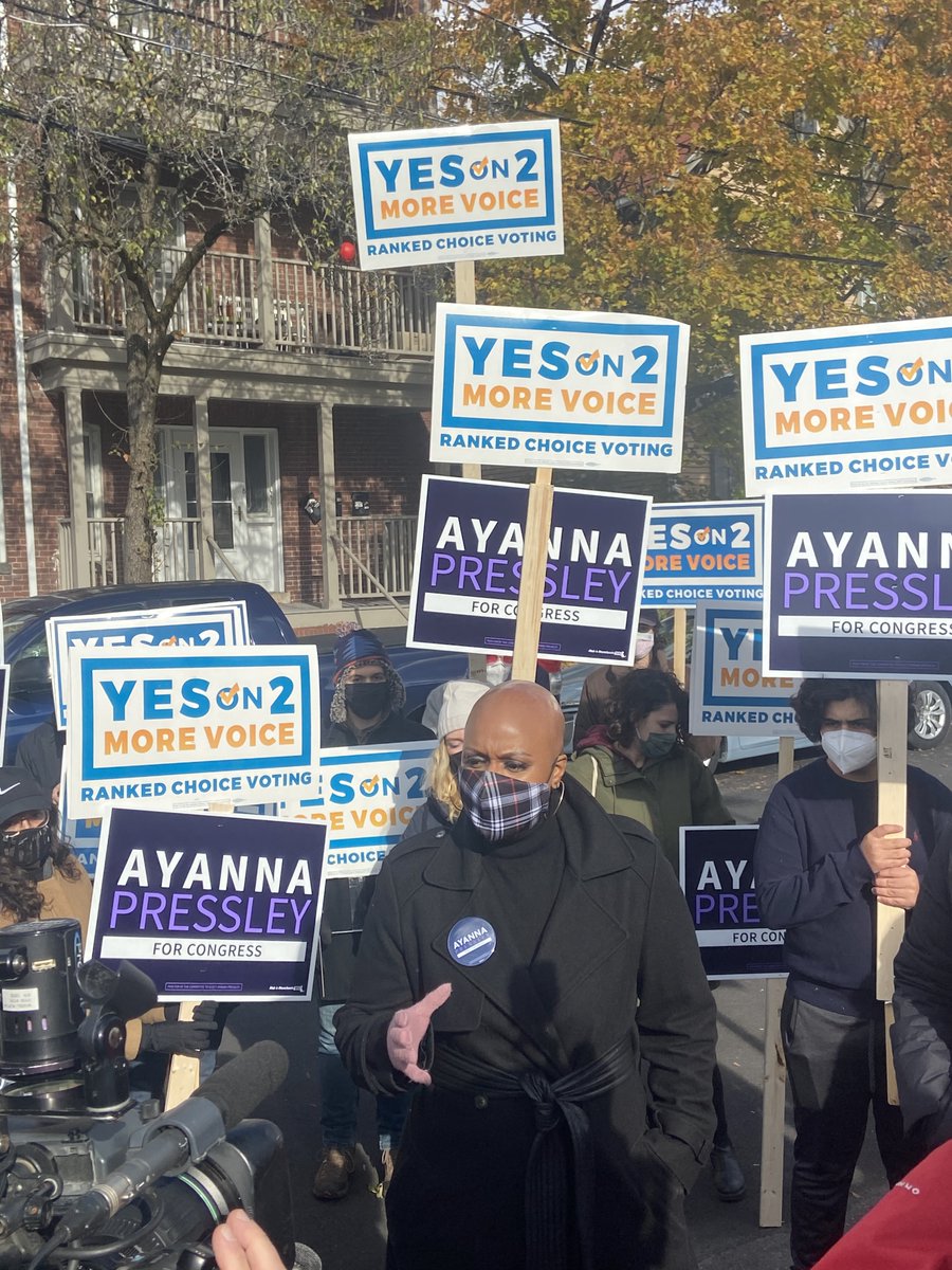 NikDeCostaKlipa's tweet photo. .@AyannaPressley rallying for the @yeson2rcv campaign:

"It eliminates one of the many barriers that have stood in the way of our having a more representative government. Massachusetts is very good at being progressive in theory, less so in practice." https://t.co/aIdKpz5xqr