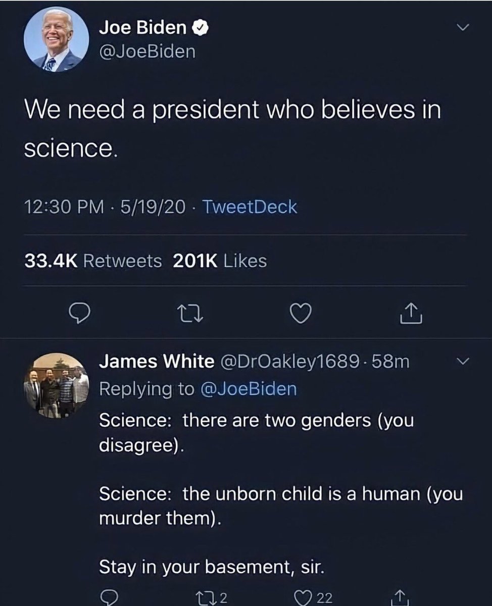 MamelaFialloFlo's tweet photo. Biden dice que necesitamos un presidente que cree en la ciencia. Pues la ciencia 🧬 dice que existen dos sexos y que los niños por nacer son seres humanos. Pero él aprueba matarlos. https://t.co/ZY5imOV4kB